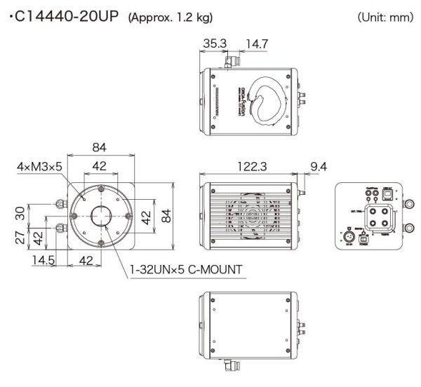 Caméra scientifique CMOS Hamamatsu Orca Fusion C14440-20UP dimensions