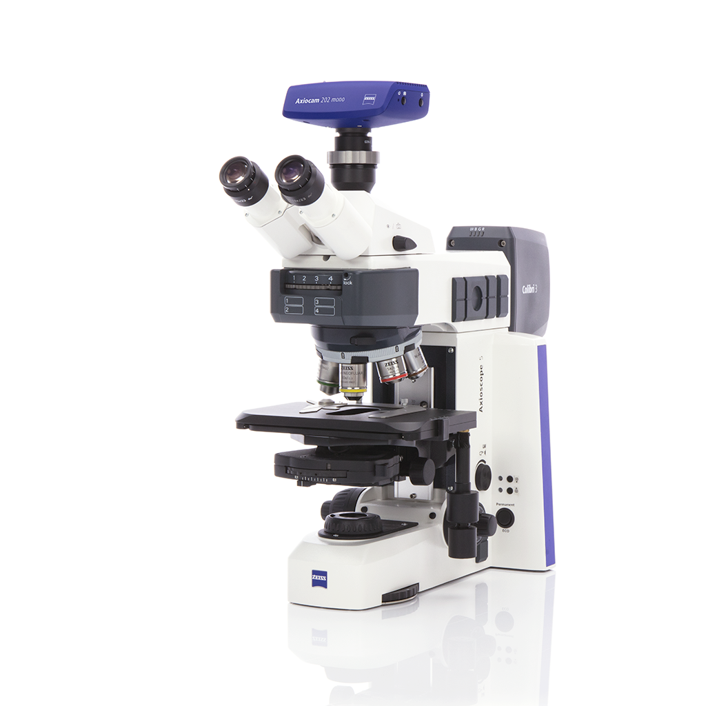 Microscope droit ZEISS AxioScope 5 équipé en fluorescence