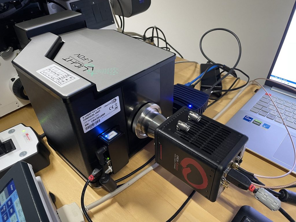 Installation du module spinning disk X-Light V2 (CrestOptics) avec caméra Orca Fusion (Hamamatsu)