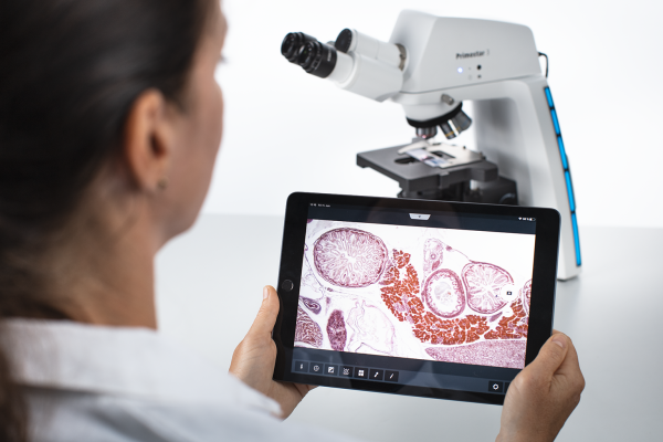 Microscope numérique ZEISS Primostar 3 avec visualisation sur tablette grâce au logiciel Labscope