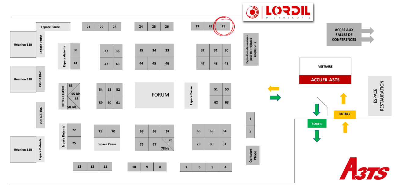 Localisation du stand Lordil lors du congrès A3TS 2023 à Mulhouse