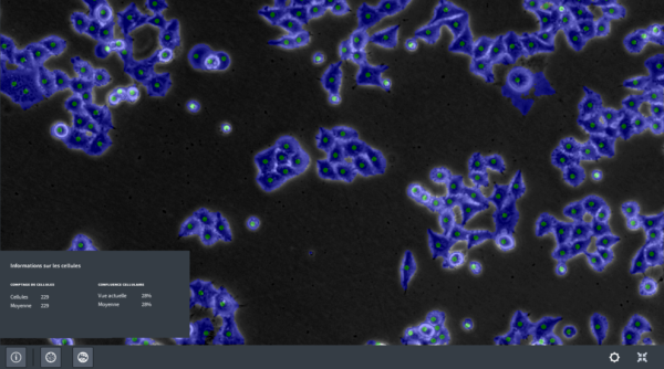 ZEISS Labscope Module BioApp Comptage cellulaire et Confluence par IA mesure sur un champ.