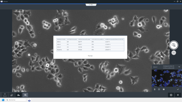 ZEISS Labscope Module BioApp Comptage cellulaire et Confluence par IA avec statistiques sur plusieurs champs